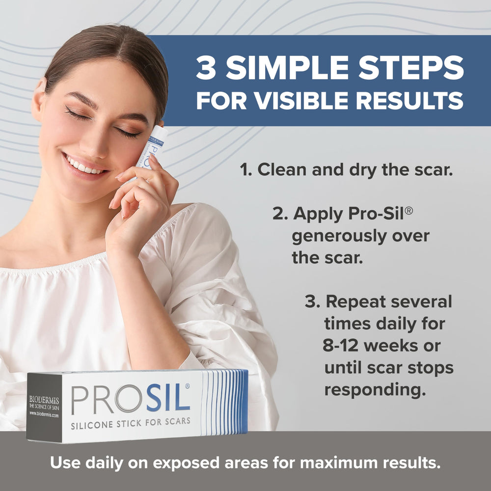 Sample usage on treated scar area showing compatibility for surgical, acne, and burn scars.