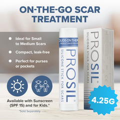 BIODERMIS PROSIL-stick glide-on application shown on skin for gentle scar care.