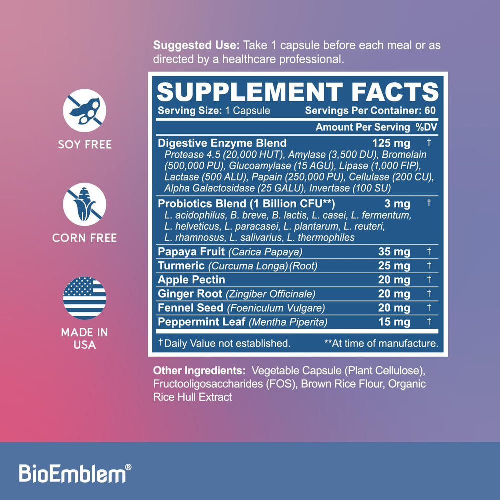 Packaging box and bottle of BioEmblem Digestive Enzymes