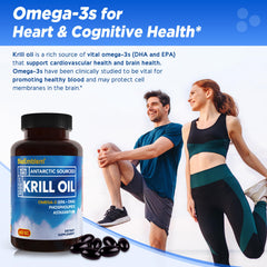 Non-GMO, gluten-free, soy-free labeling on Krill Oil packaging