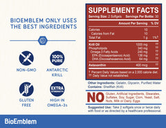 Omega-3 chart showing 340mg omega-3, 136mg EPA, 64mg DHA per serving