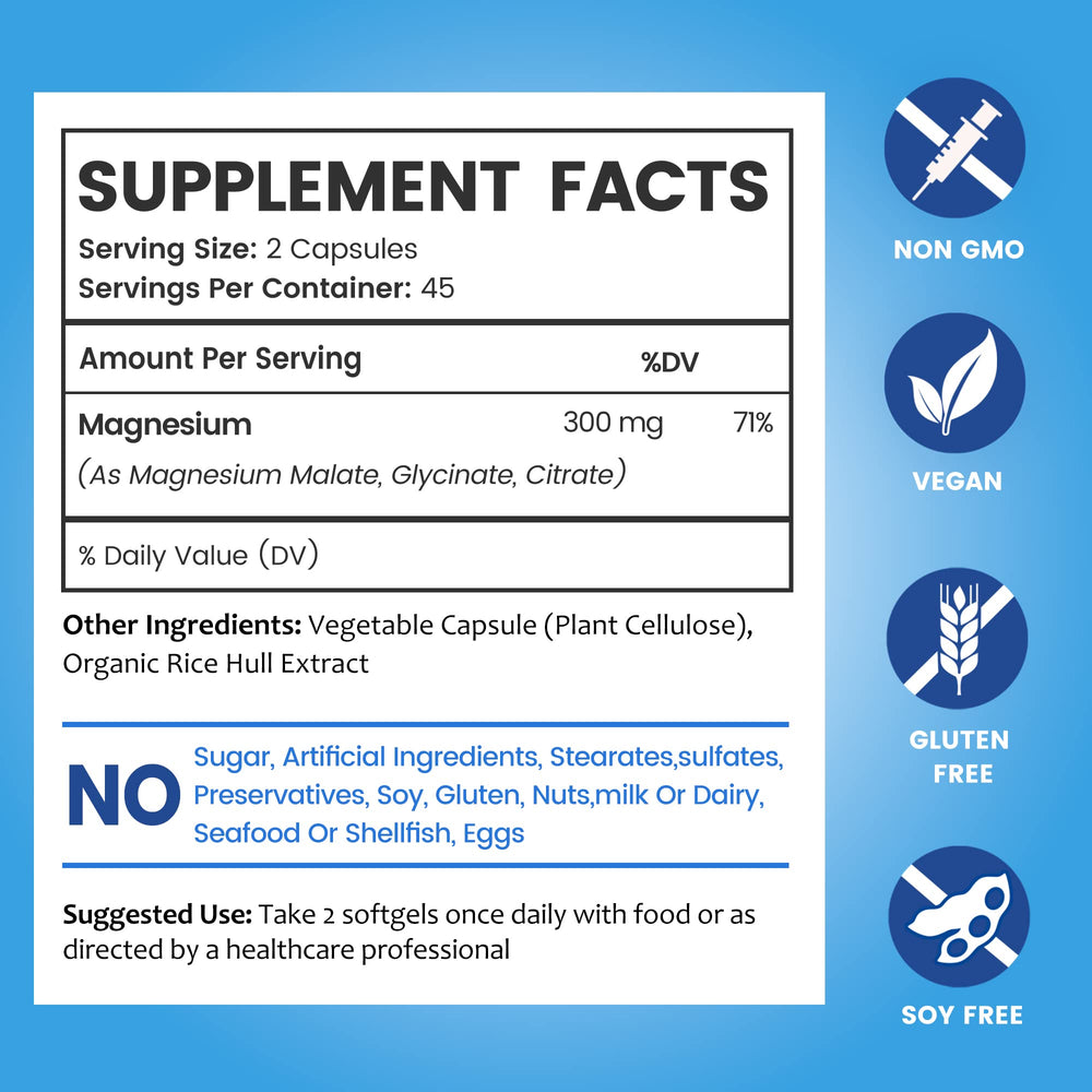 BioEmblem Triple Magnesium bottle label close-up showing chelated forms for absorption.