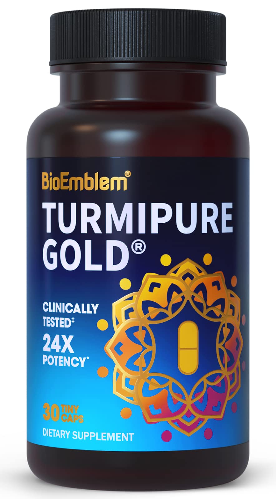 BioEmblem Turmeric Curcumin TurmiPure Gold bottle with capsules