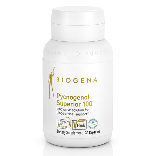 Biogena Pycnogenol 100 mg Gold bottle with pine bark extract label