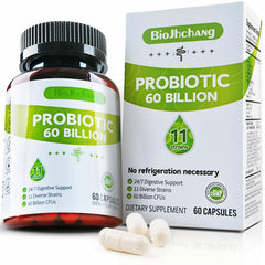 Hero image of BioJhchang Probiotics bottle showing 60 Billion CFUs and 11 strains
