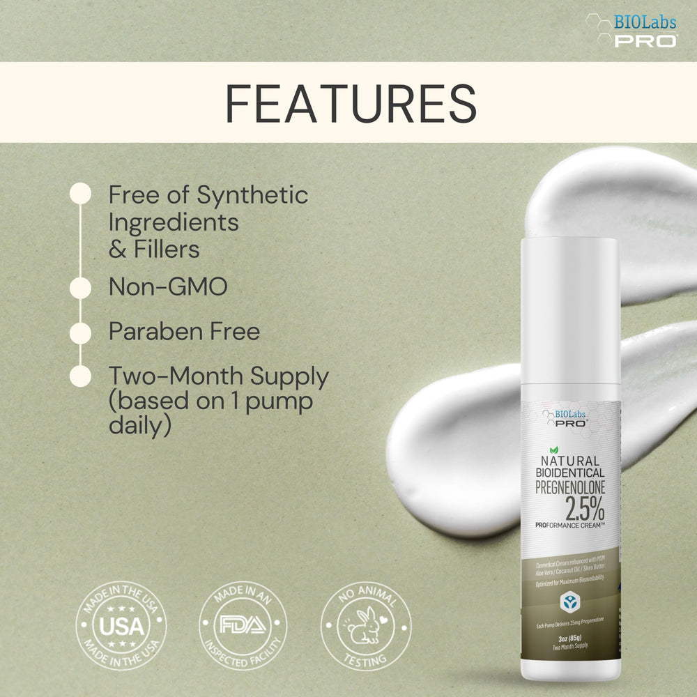 Side view of Biolabs Pro Pregnenolone Cream 3oz bottle