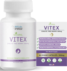 Bottle of BIOLABS PRO Vitex Chasteberry 500mg - 60 vegan capsules