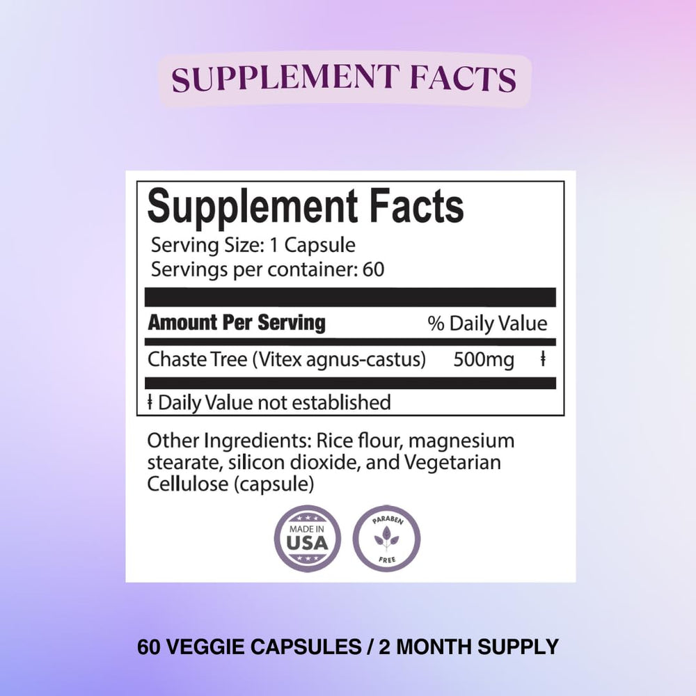 Close-up of Vitex Chasteberry capsules (500mg)