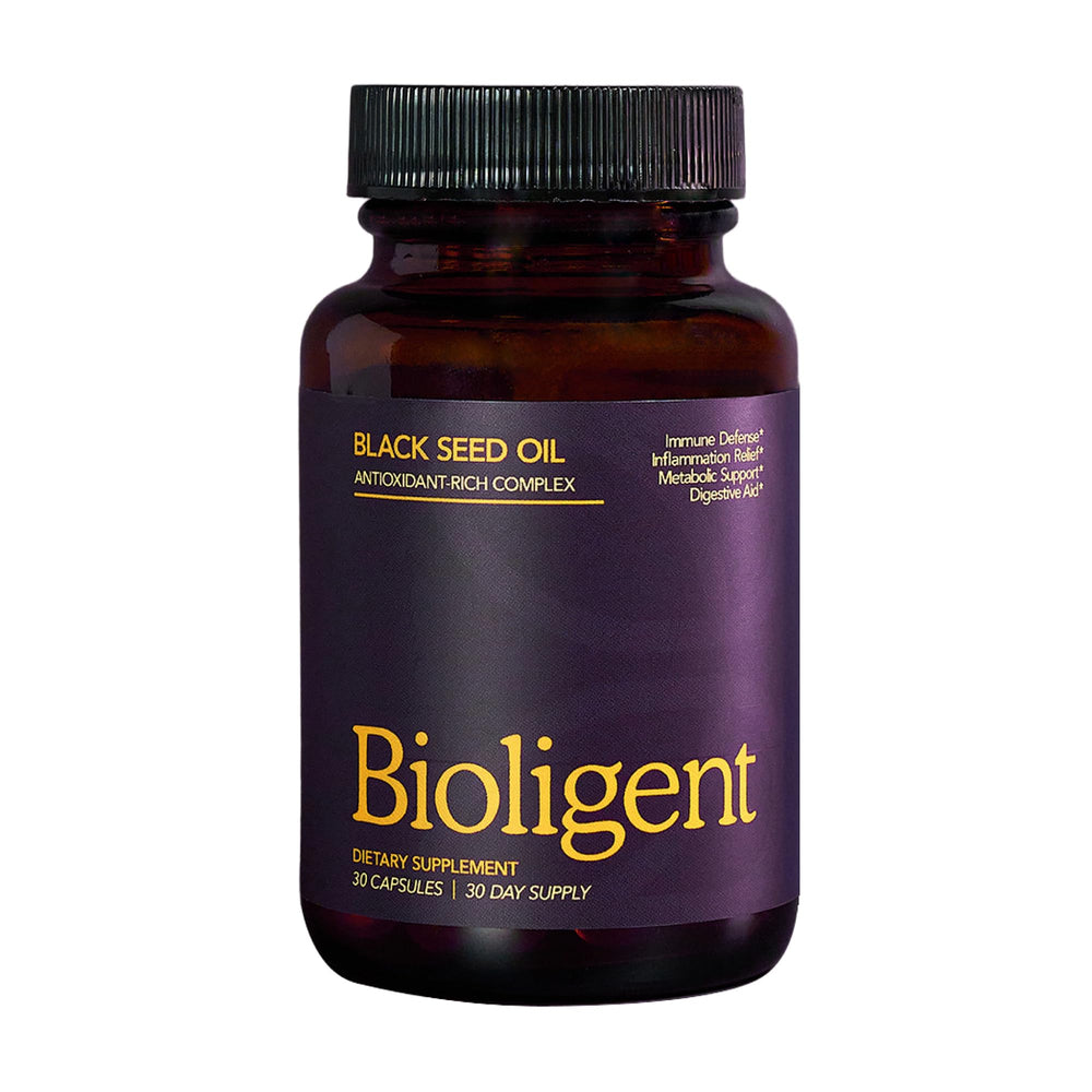 BIOLIGENT Black Seed Oil Capsules bottle and capsules close-up