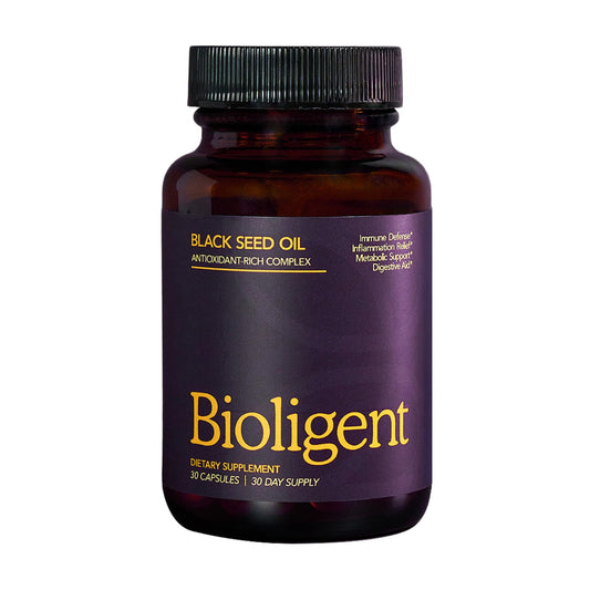 BIOLIGENT Black Seed Oil Capsules bottle and capsules close-up