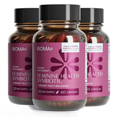 BIOMA Feminine Health Synbiotic bottle front view suggesting vaginal pH support