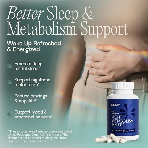 BIOMA Night Metabolism & Sleep label shows ingredients and key benefits.