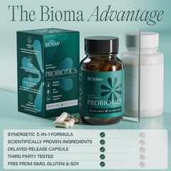 BIOMA Probiotics bifidobacterium strains illustration highlighting diverse gut bacteria