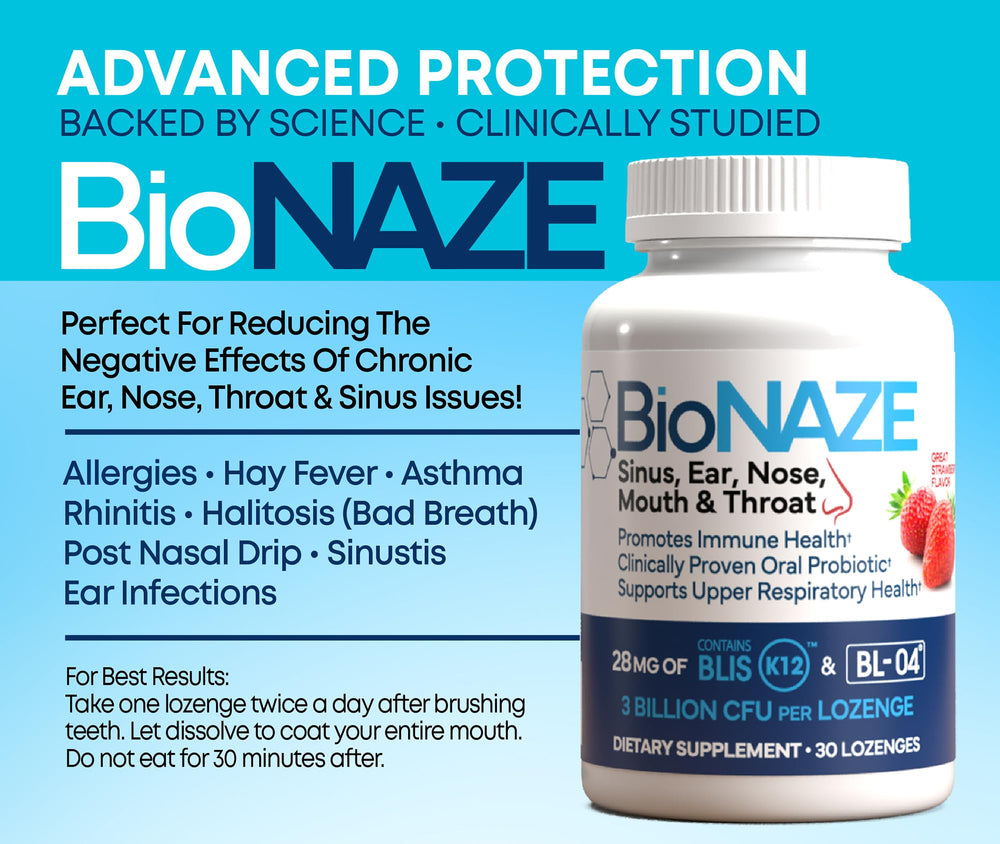 Bionaze capsules close-up highlighting easy daily dosing for mouth and throat wellness