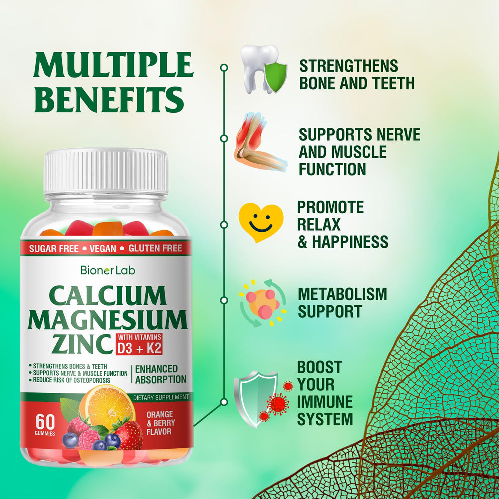 Ingredients panel for BionerLab Calcium Magnesium Zinc Gummies