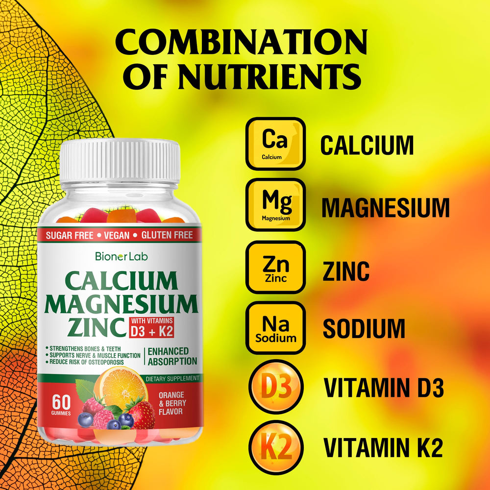 Box packaging of BionerLab Calcium Magnesium Zinc Gummies