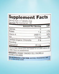 Certified organic seal on chlorella packaging
