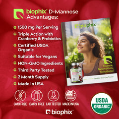 USDA Organic seal on Biophix D-Mannose packaging