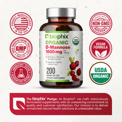 Ingredients panel of Biophix D-Mannose bottle