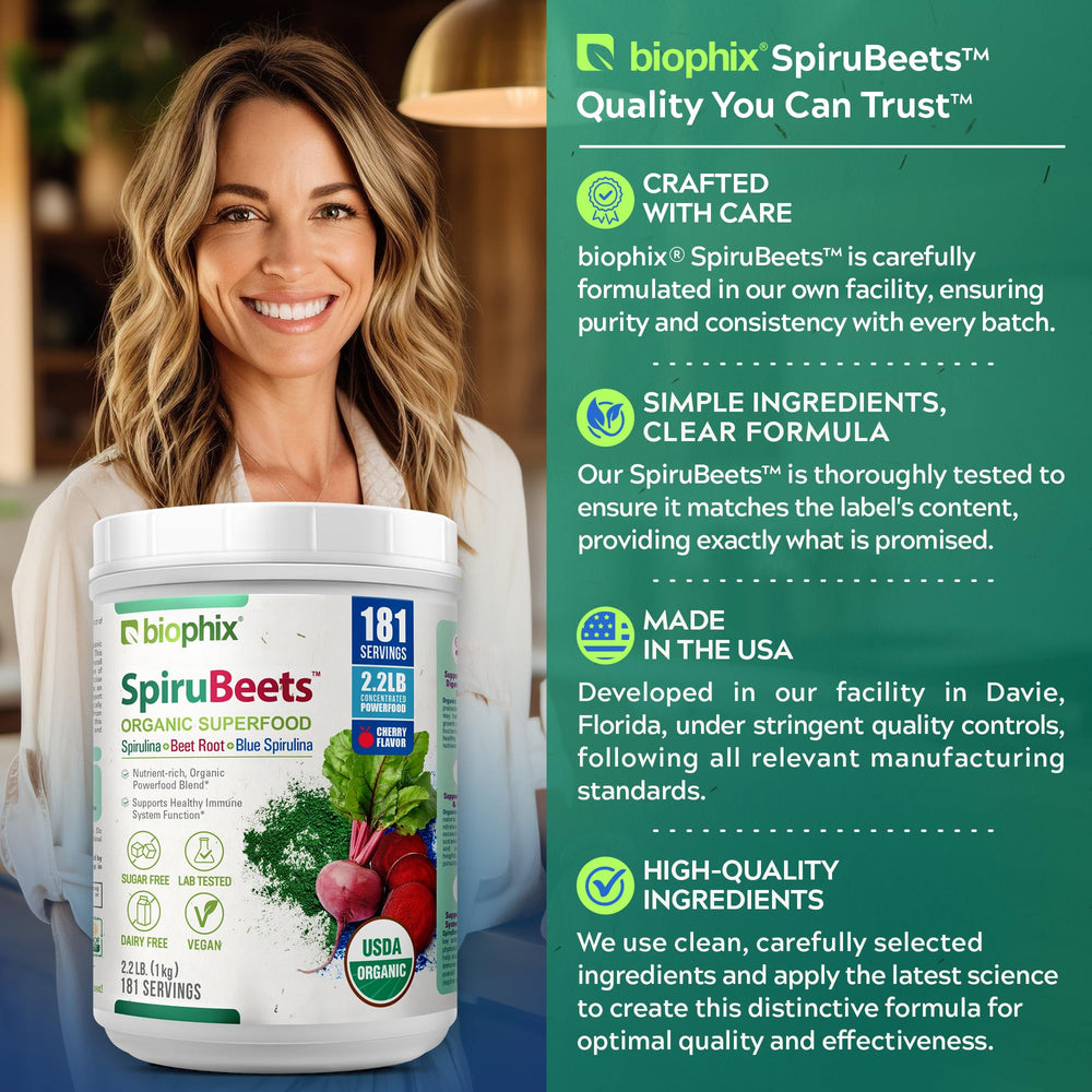 Biophix SpiruBeets with organic cherry flavor illustration