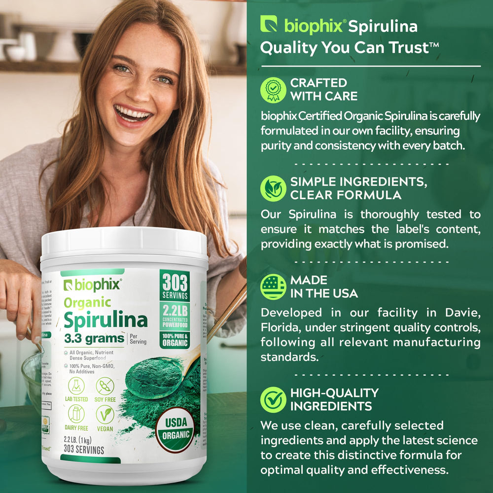 Spirulina powder blended into a glass of smoothie