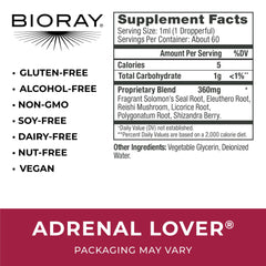 Close-up of BIORAY Adrenal Lover liquid formula in dropper