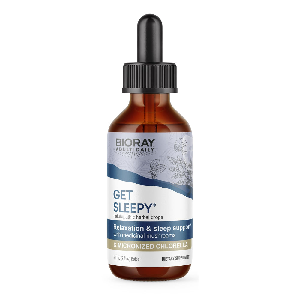 BIORAY Daily Get Sleepy bottle with dropper on white background