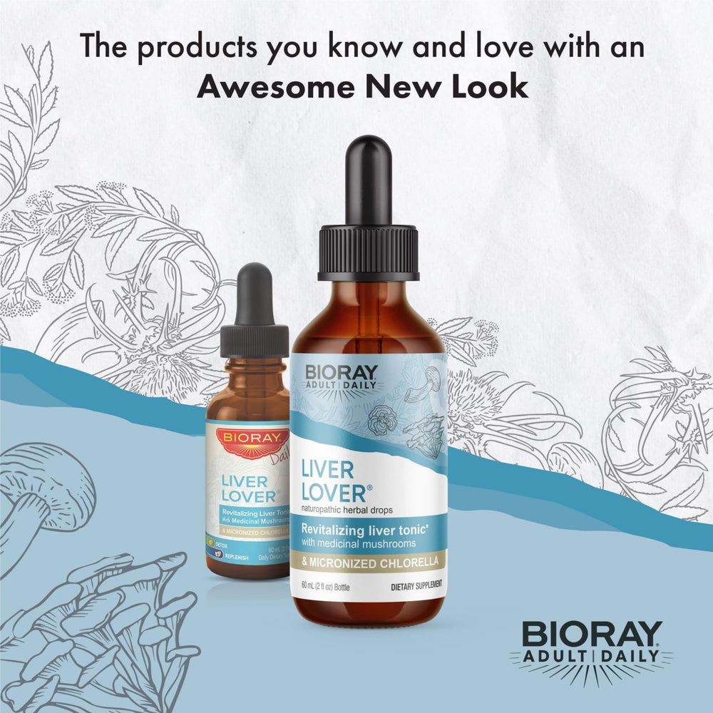BIORAY Daily Liver Lover label closeup highlighting organic, vegan, gluten-free formula.
