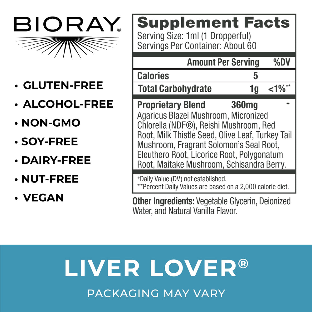 BIORAY Daily Liver Lover pour, convenient liquid supplement for energy balance.