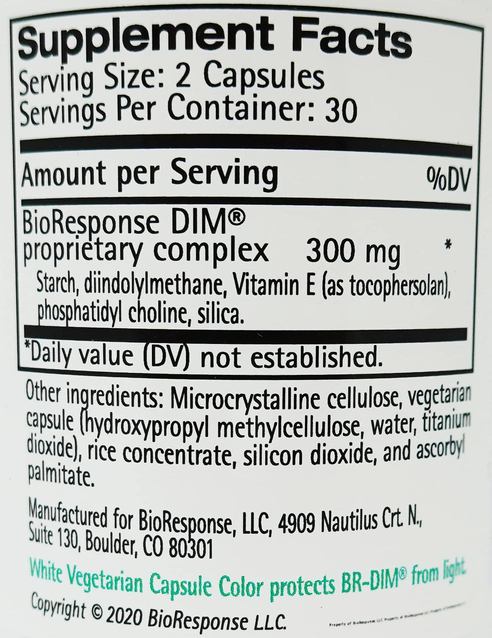 BioResponse DIM 150 packaging bottle and label