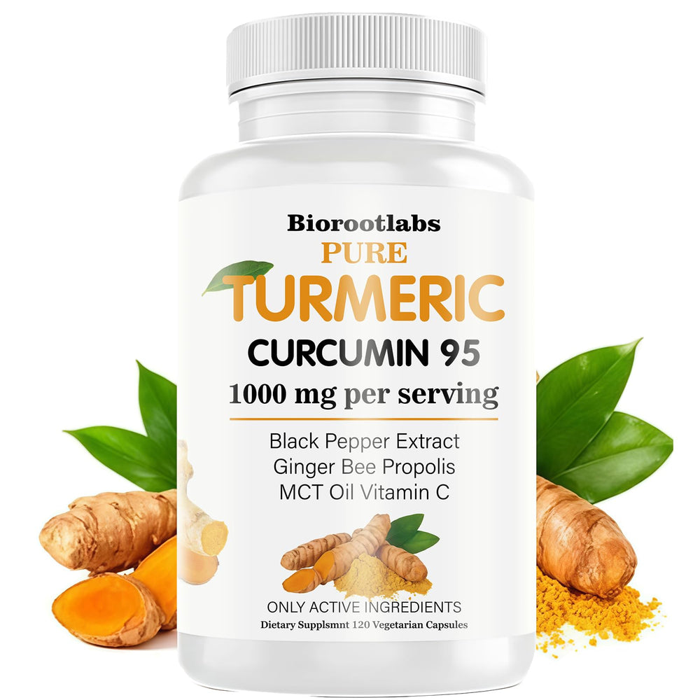 Front view of Biorootlabs Turmeric Curcumin bottle