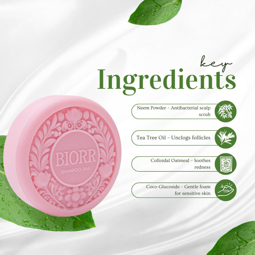 BIORR bar lathering on hair for gentle cleanse