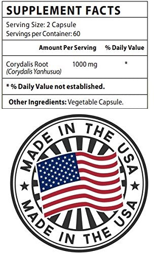 Corydalis Yan hu suo root extract capsules, 120 count bottle
