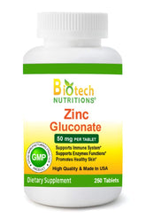 Biotech Nutritions Zinc Gluconate 50 mg bottle with 250 tablets