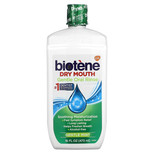 Biotene Mild Mint Moisturizing Gentle Oral Rinse bottle, 16 oz