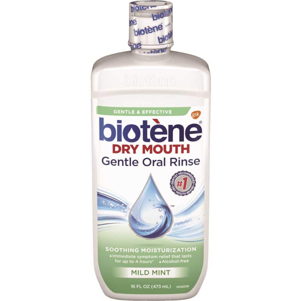 Biotène Moisturizing Oral Rinse Mild Mint 16 fl oz bottle - front view