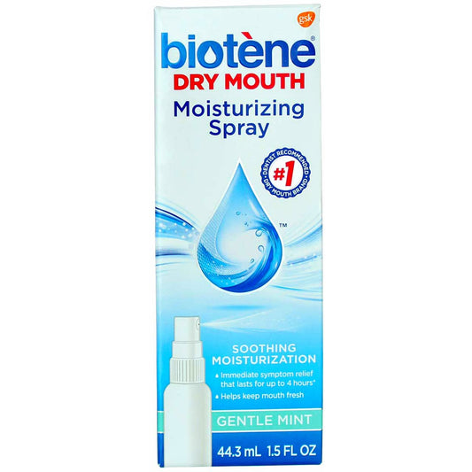 Front view of Biotene moisturizing mouth spray 1.5 oz pack of 12