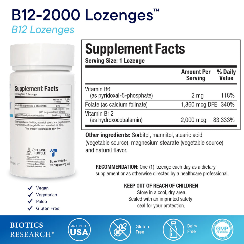 Close-up of Biotics B12-2000 lozenges berry flavor