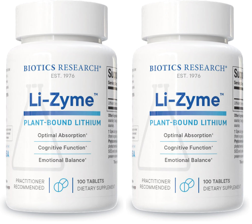 Biotics Li Zyme 50 mcg lithium bottle on white background
