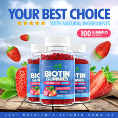 Vegan, gluten-free, non-GMO Biotin gummies packaging