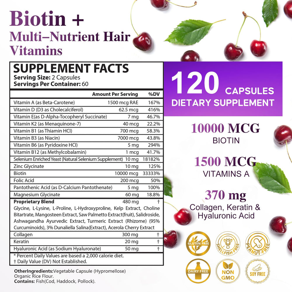 Biotin 10,000 mcg hair growth bottle back label