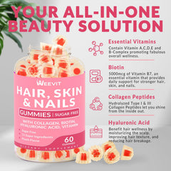Biotin, collagen and hyaluronic acid ingredients illustration