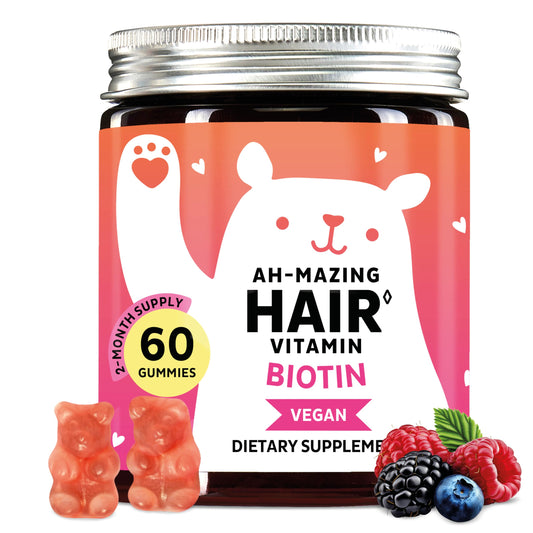 Biotin Gummies bottle label showing 5,000 mcg potency