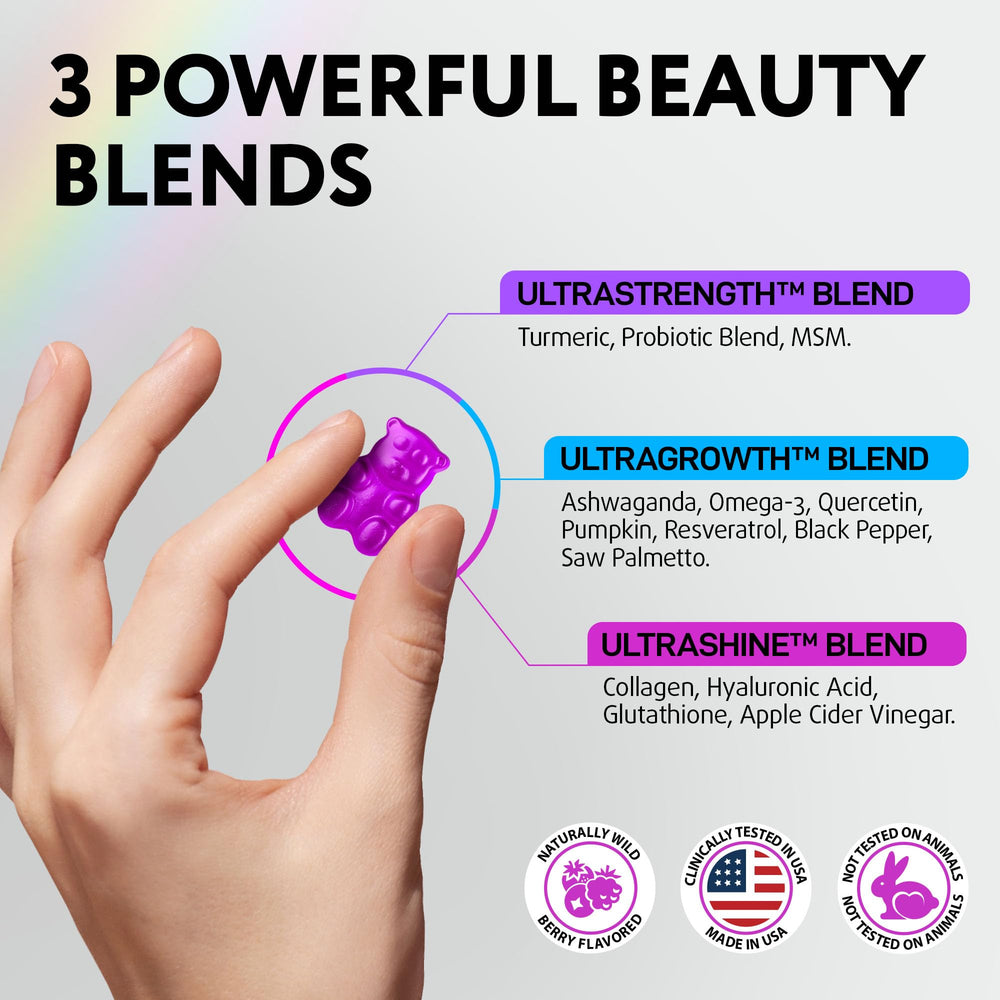 Gummies with ingredients like collagen and keratin visuals