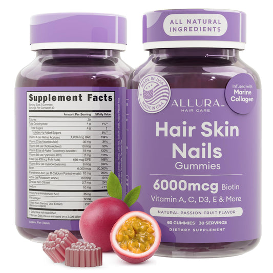 Biotin hair gummies bottle showing 6000mcg Biotin