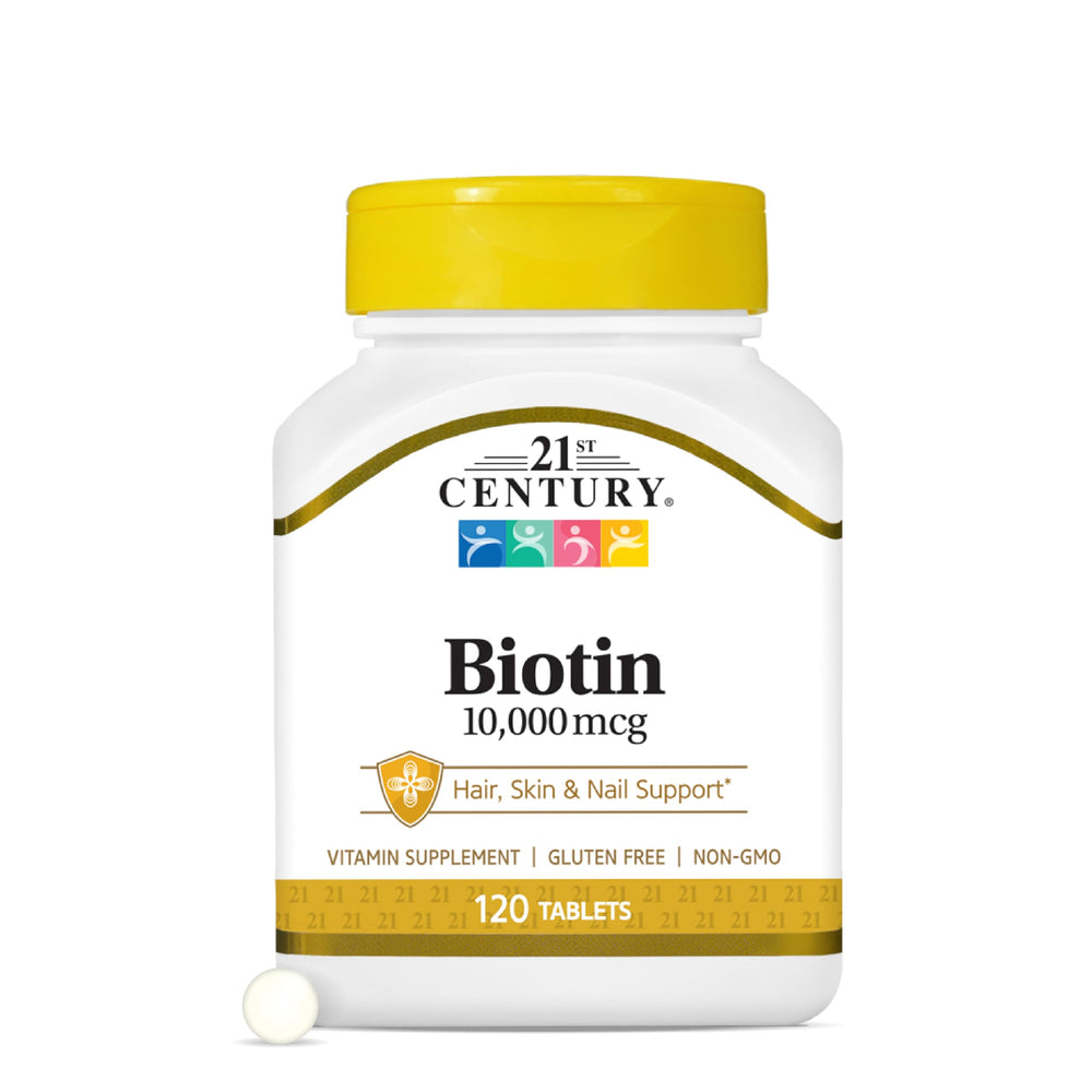 Bottle of 21st Century Biotin Tablets 10,000 mcg unflavored, 120 count