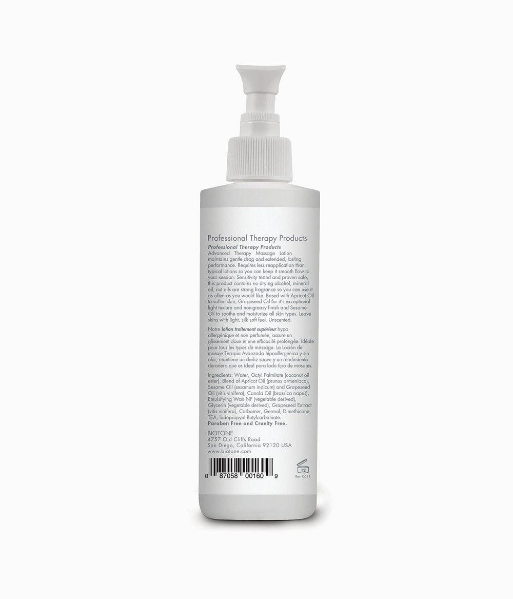 Close-up of hypoallergenic label on BIOTONE Massage Lotion