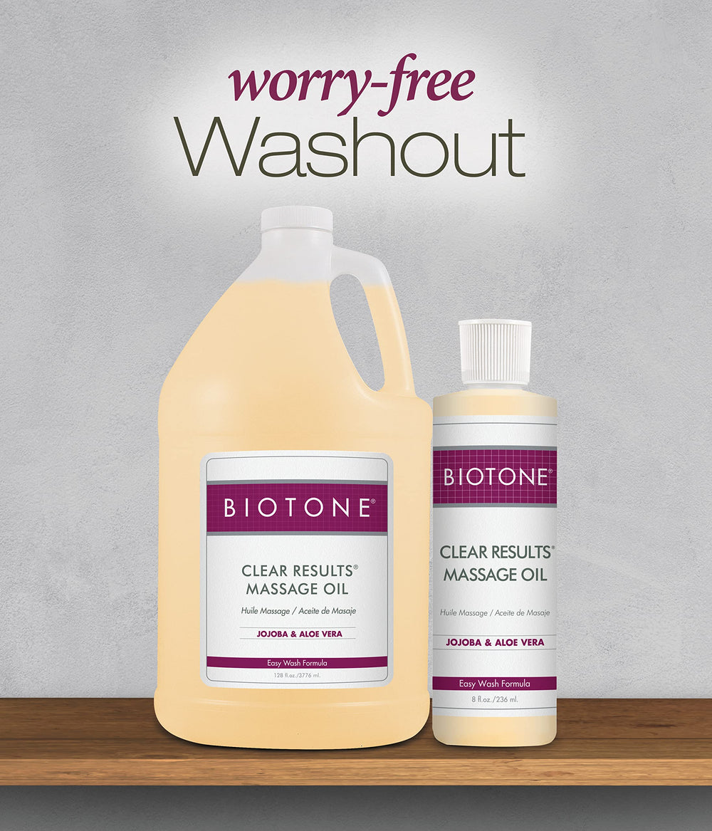 Close-up of Biotone Clear Results Massage Oil bottle cap