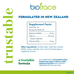 Close-up of Biotrace Selenium 100mcg liquid drops bottle