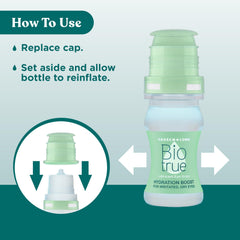 Biotrue Hydration Boost formula close-up emphasizes tear-like hydration benefits.